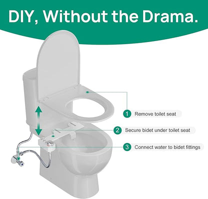 hansrapo Bidet Attachment Non-Electric, Dual Retractable Nozzles for Rear & Feminine Wash, Adjustable Water Pressure, Space-Saving Design for Small Bathrooms.