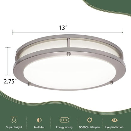 13.01inch LED Flush Mount Ceiling Light Fixture Remote Dimmable Matte Black, Easy Install LED Ceiling Lamp Without Flicker, Super Bright 36W 3600LM Warm to White Light 2700K to 6500K 2-Pack