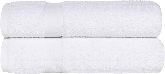 SUPERIOR 2-Piece Cotton Bath Sheet Set, Large Towels for Body, Quick Dry, Bathroom Essentials, Guest/Master Bath, Shower, Home Accessories, Apartment, Airbnb, Franklin Collection, White