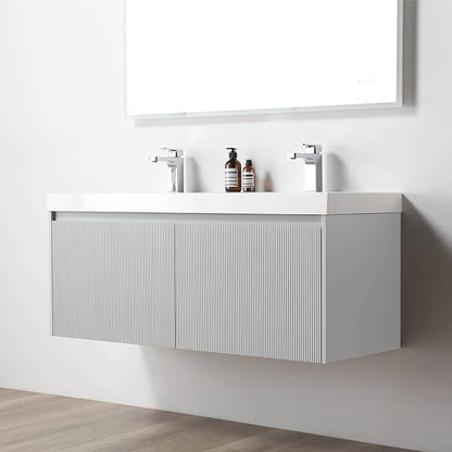 Blossom 48 Inch Double Sink Bathroom Vanity with Side Cabinets and Mirrors, All Wood Wall Mounted Floating Bathroom Vanity Cabinet with Acrylic Sink, Soft-Close Drawers, Bathroom Vanities, Light Grey