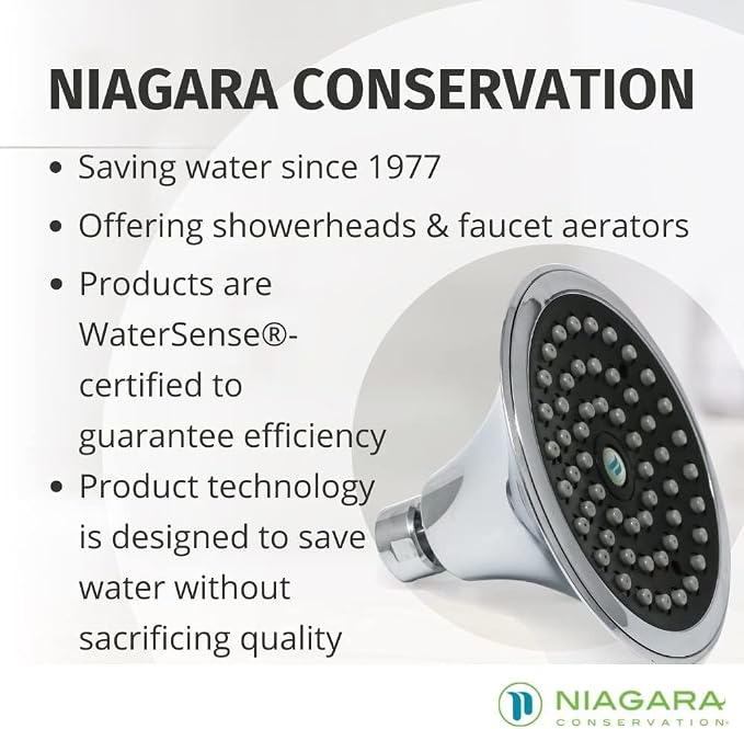 Niagara Conservation 1.5 GPM Sava Fixed-Mount Wide Spray Showerhead with 360 Degree Ball Joint Swivel, Adjustable Angle, Chrome Finish