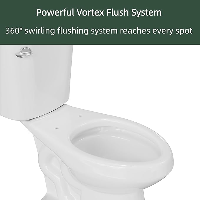 Two Piece Toilet with 17" ADA Height, Elongated Ceramic Bowl without Lid -Dual Flush, CUPC Certified, Water Efficient