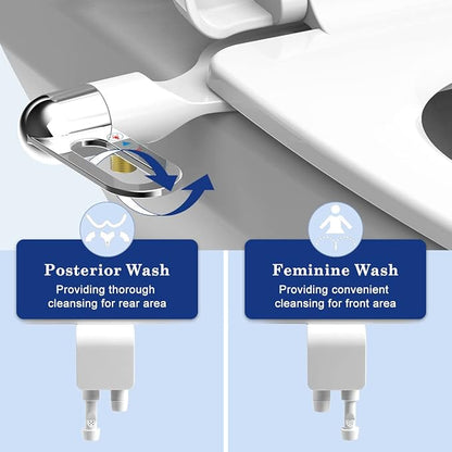Bidet Toilet Seat Attachment Ultra Slim Bidet With Self Cleaning Dual Nozzle Adjustable Water Non Electric Bidet Fresh Water Spray for Sanitary and Feminine Wash (Sliver)