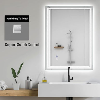 SaniteModar Bathroom Mirror with Lights 48x36 in, Led Mirror for Bathroom, Led Bathroom Mirror, 3 Color Dimmable, Anti Fog, Touch Button, CRI90+, Horizontal/Vertical
