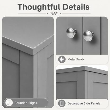 Nuturelly Bathroom Floor Storage Cabinet, 4 Doors, Anti-Tip, Grey | 23.7"D x 11.9"W x 42.6"H, Adjustable Shelves, Shaker style, 5-position Shelves, Anti-tip Kit, Rounded Corners, Easy Assembly