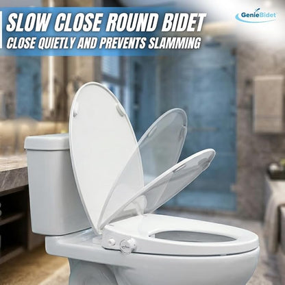 GenieBidet Right Side Bidet Toilet Seat Round - Round Bidet Toilet Seat with Adjustable Self-Cleaning Nozzles, Attachment, T Adapter & Bottle - Non Electric Bidet Seat