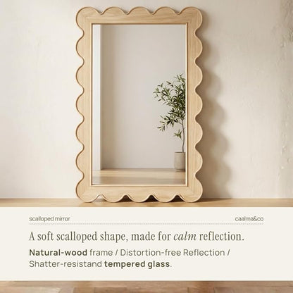 CAALMA Scalloped Wall Mirror 24 x 36 Rectangular, Bathroom Mirror, Mirrors for wall Decor, Wooden Frame Mirrors for wall, Decorative Vanity Mirror, Nursery Decor, Entryway Mirror, Wall Mounted Mirror