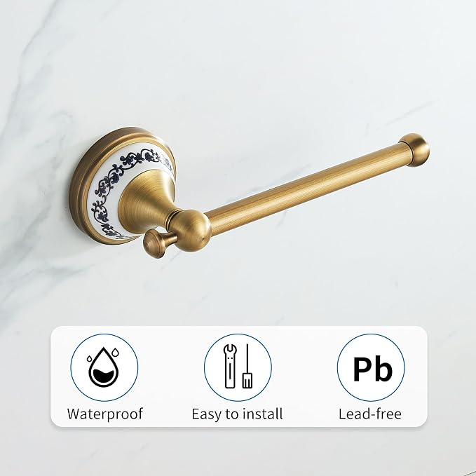 Toilet Paper Holder, Bathroom Toilet Paper Roll Holder Antique Bronze Brass Wall Mounted Bathroom Hardware Accessories,Porcelain Design