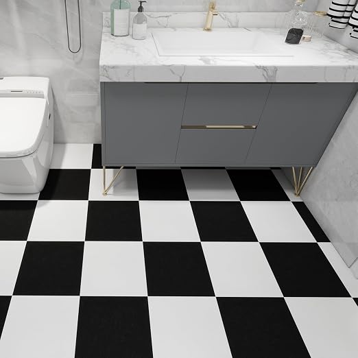 Peel and Stick Floor Tile 30-Pack 12 x 12 inch,Black and White Self-Adhesive Waterproof Vinyl Flooring Plank for Bathroom,Kitchen, Dining Room, Bedrooms, Cover 30 Sq. Ft (15 Tiles per Color)