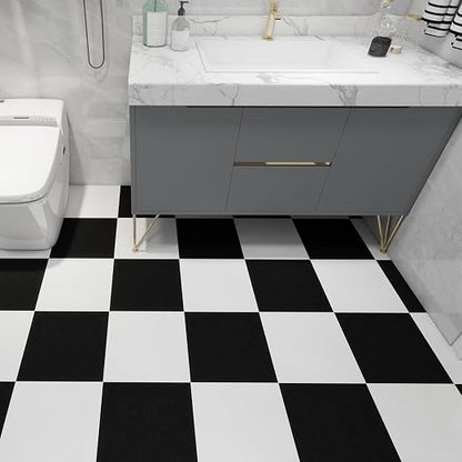 Peel and Stick Floor Tile 30-Pack 12 x 12 inch,Black and White Self-Adhesive Waterproof Vinyl Flooring Plank for Bathroom,Kitchen, Dining Room, Bedrooms, Cover 30 Sq. Ft (15 Tiles per Color)