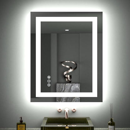 LOAAO 28"X32" LED Bathroom Mirror with Lights, UL Listed | Anti-Fog, Dimmable, 3 Color Temperature, Backlit + Front Lit, Memory Function, Tempered Glass