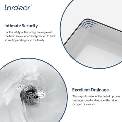 Lordear Rectangular Bathroom Vessel Sink 24x14 Inches White Bathroom Sinks 24 Inch with Black Rim Ceramic Sink Above Counter Lavatory Vanity