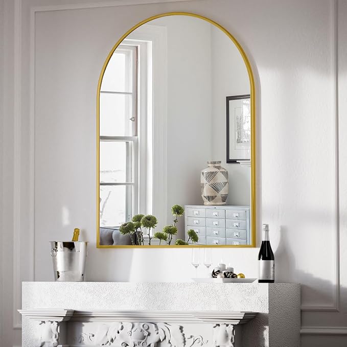 BEAUTYPEAK 30"x40" Arch Bathroom Wall Mirror, Gold | Wall Mounted Vanity Metal Frame Mirror for Bedroom, Entryway, Living Room, Fireplace