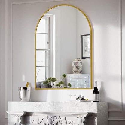 BEAUTYPEAK 30"x40" Arch Bathroom Wall Mirror, Gold | Wall Mounted Vanity Metal Frame Mirror for Bedroom, Entryway, Living Room, Fireplace