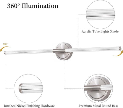 URSOLA 40" Modern LED Bathroom Light Fixtures, Brushed Nickel 3CCT Dimmable Bathroom Vanity Light Over Mirror, Bathroom Vanity Bath Bar Lights with 360° Removable Acrylic Light Tube