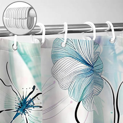 Sanzugh Teal Floral Shower Curtain, Boho Emerald Sage Hunter Olive Green Blue Abstract Flowers Art Cute Fabric Shower Curtains Set for Bathroom Decorative with Hooks 60 X 72 inch Spring Bath Decor