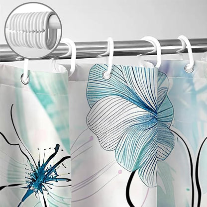 Sanzugh Teal Floral Shower Curtain, Boho Emerald Sage Hunter Olive Green Blue Abstract Flowers Art Cute Fabric Shower Curtains Set for Bathroom Decorative with Hooks 72 X 72 inch Spring Bath Decor