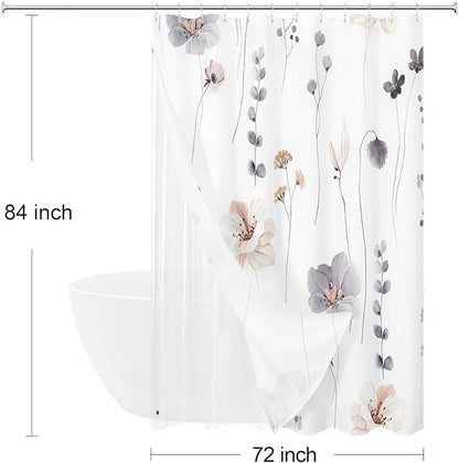 Extra Long 3 in 1 Shower Curtain Set, 72x84 | Extra Long 3 in 1 Shower Curtain Set, PEVA Liner Set & 12 Double Sided Steel Hooks, Waterproof Fabric Bathroom Curtain