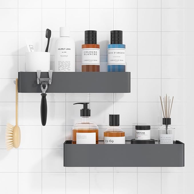 Kitsure Shower Caddy Adhesive, Stylish Shower Organizer, Large, Dark Grey | 2 Pack Shower Shelf for Inside Shower, 100% Rustproof Metal Shelves, No-Drill Bathroom Organizers and Storage