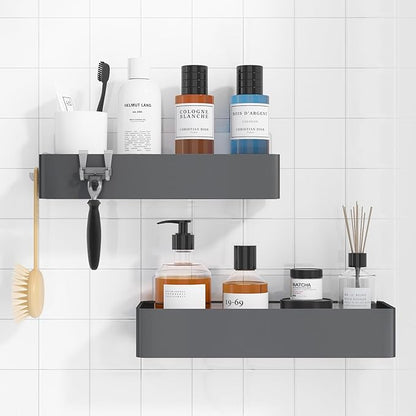 Kitsure Shower Caddy Adhesive, Stylish Shower Organizer, Large, Dark Grey | 2 Pack Shower Shelf for Inside Shower, 100% Rustproof Metal Shelves, No-Drill Bathroom Organizers and Storage