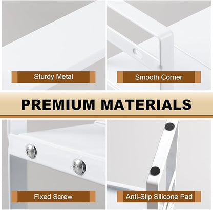 Small Expandable Medicine Cabinet Shelf, 3.58” Wide Metal Storage Stand with Adjustable Layers & Non-Slip Pads for Kitchen, Pantry, & Bathroom – White
