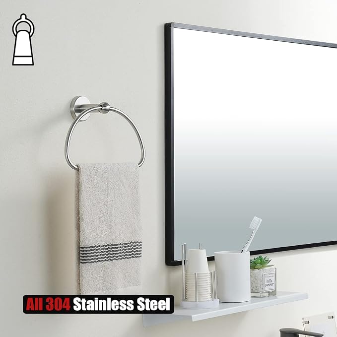 JQK Bathroom Hardware Set, 5-Piece Bath Accessories Set Brushed Finished Wall Mount Includes 24 in Towel Bar, 7 in Towel Ring, Toilet Paper Holder, 2 Towel Hooks, BAS165-BN