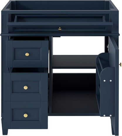 30" Bathroom Vanity Without Top Sink,Modern Freestanding Bath Storage Cabinet with 2 Soft-Close Drawers & Tip-Out Tray,Solid Wood Vanity Only w/Adjustable Shelf & Door Organizer,Blue