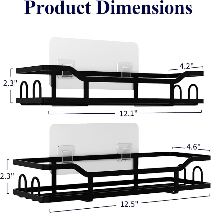 Kitsure Shower Caddy, Adhesive Shower Organizer, X-Large, Black | Stainless Steel Shelf for Inside Shower, No Drill Bathroom Organizers and Storage, Home Decor Accessories