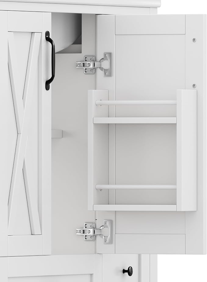 36" Bathroom Vanity with Sink, Freestanding Bathroom Cabinet | Ceramic Top & Backsplash, 4 Storage Drawers, X-Shaped Doors, Adjustable Shelving, Door Storage and Towel Bar, white