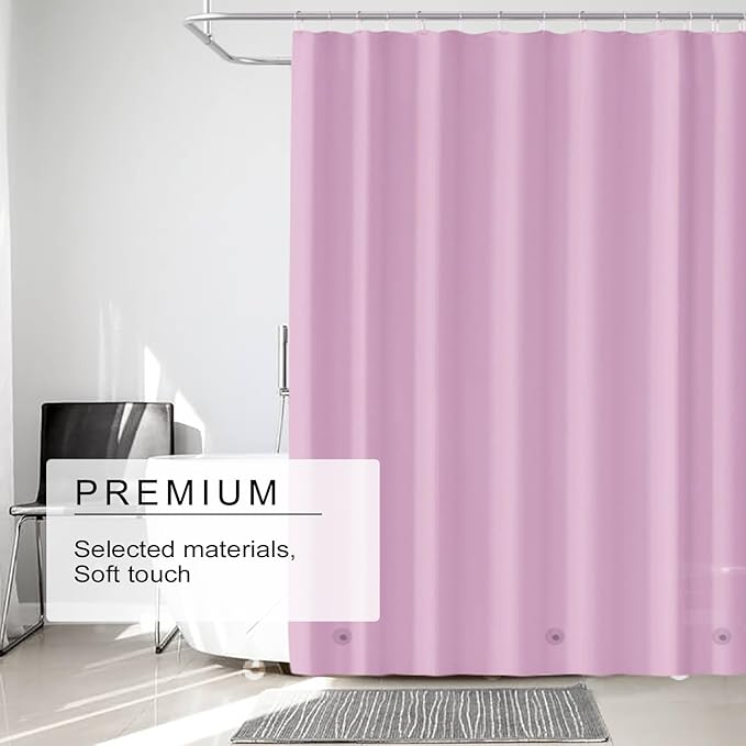 Pink Shower Curtain Liner, 4G PEVA Shower Liner, Plastic Peva Waterproof Shower Curtains, 72x72 inch with Grommet Holes 3 Magnetic Weights
