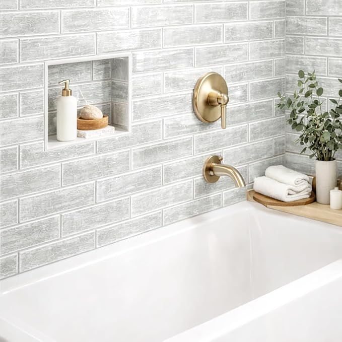 Silver White Glass Tile 3x6 for Kitchen Backsplash Accent Wall Bathroom Subway Tile Real Silk Glass Tiles (Pack of 20)