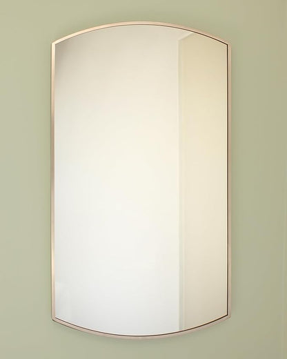 Fox Hollow Furnishings 20x30 Harper Crescent Metal Framed Rectangle Recessed Bathroom Medicine Cabinet, Arced Mirror, 14x18 in-Wall Opening, Adjustable Glass Shelves, Magnet Close, Brushed Nickel