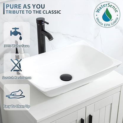 eclife 84" Modern Bathroom Vanity Sink Combo Freestanding Cabinet with Small Side Cabinet, White Curved Ceramic Vessel Sink, Water Save Faucet, Drain (Black+T32)