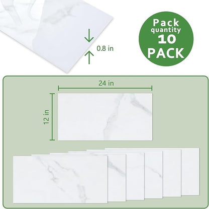 10-Sheet Subway Peel and Stick Backsplash, 12" x 24" Glossy Carrara White Acrylic Self Adhesive Waterproof Wall Stickers, Stick on Tiles for Kitchen Bathroom Shower
