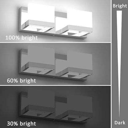 Tipace LED Dimmable Modern 2-Light Vanity Fixture for Bathroom - Frosted White Acrylic Chrome Up and Down Light Over Mirror (6000K)