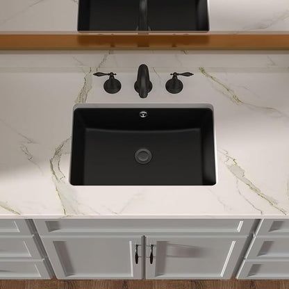 Lordear 18x12 Inch Black Undermount Bathroom Sinks Vanity Rectangle Porcelain Ceramic Sinks Under Counter Lavatory Sink Basin with Overflow