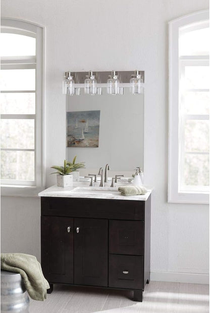 Progress Lighting P300048-009 Calhoun Collection Clear Glass Farmhouse Bath Vanity Light, 4-Light, Brushed Nickel