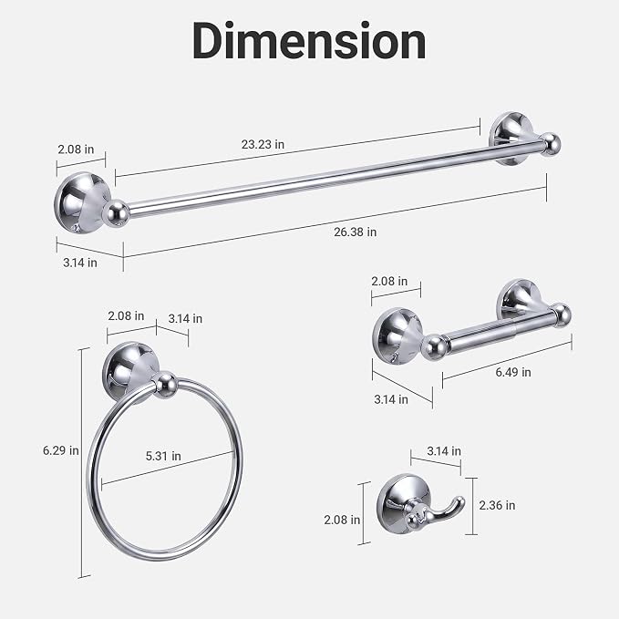 24-Inch Wall Mounted Towel Racks for Bathroom, 4-Piece Towel Bar Set | Rust-Resistant SUS 304 Stainless Steel, 4-Piece Towel Bar Set, Space-Saving Design, Easy Mount for Bath Towel Storage Home
