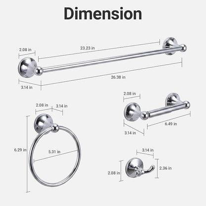 24-Inch Wall Mounted Towel Racks for Bathroom, 4-Piece Towel Bar Set | Rust-Resistant SUS 304 Stainless Steel, 4-Piece Towel Bar Set, Space-Saving Design, Easy Mount for Bath Towel Storage Home