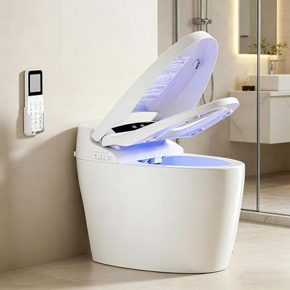 TDH Smart Bidet Toilet,Tankless Toilets with Foot Sensor,One Piece Bidet Toilet for Bathrooms with Heated Toilet Seat, Warm Water Sprayer & Dryer, Leave Seat Auto Flushing Large Display Night Light