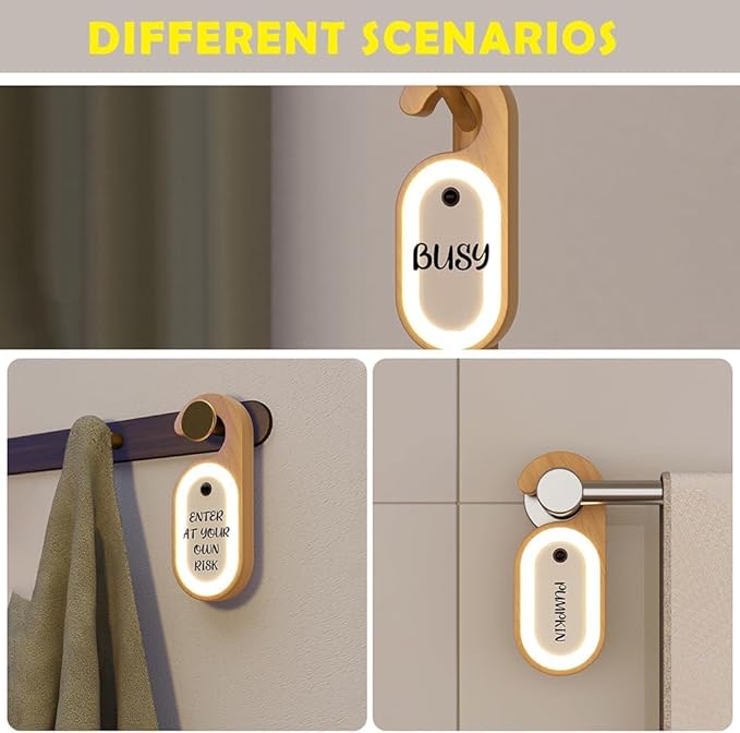 Motion Sensor LED Night Light, Wooden Door Lock Light with Touch Switch, Battery Powered, White and Beech