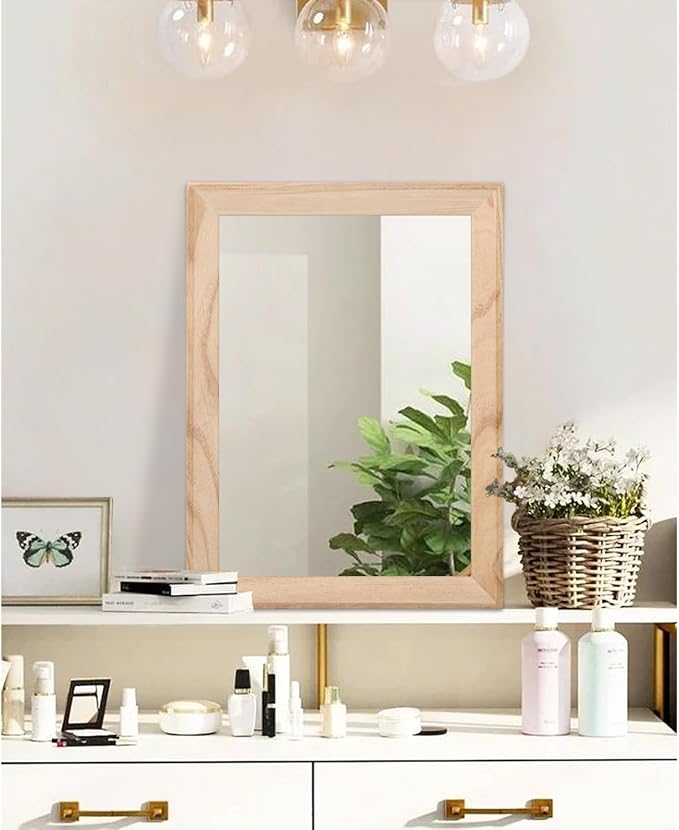 AAZZKANG Rustic Mirrors for Wall Rectangle Wood Frame Mirror Decorative for Farmhouse Bedroom Bathroom Living Room Large 20"x16"