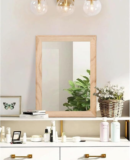 AAZZKANG Rustic Mirrors for Wall Rectangle Wood Frame Mirror Decorative for Farmhouse Bedroom Bathroom Living Room Large 20"x16"