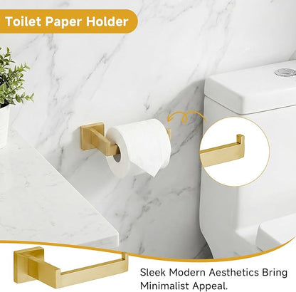 5-Piece Brushed Gold Bathroom Accessory Set, 16 Inch Bathroom Hardware Set, Towel Racks for Bathroom, SUS304 Stainless Steel Wall Mounted Bath Towel Bar Set