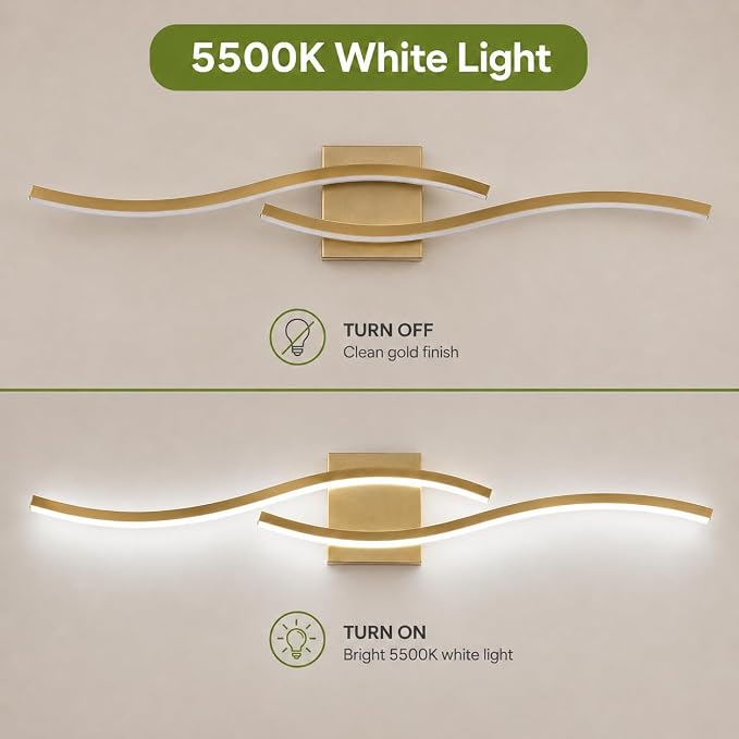 Modern Vanity Lights Dimmable Bathroom Light Fixtures Over Mirror Bathroom LED Vanity Light for Bathroom Living Room (Gold,39.37Inch,5500K)