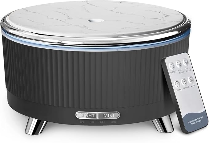 500ml Essential Oil Diffuser, Ultrasonic Aromatherapy Humidifier | with Remote Control, 7-Color LED Light, Timer & Auto Shut-Off, Cool Mist Diffuser for Home, Bedroom, Office (Black)