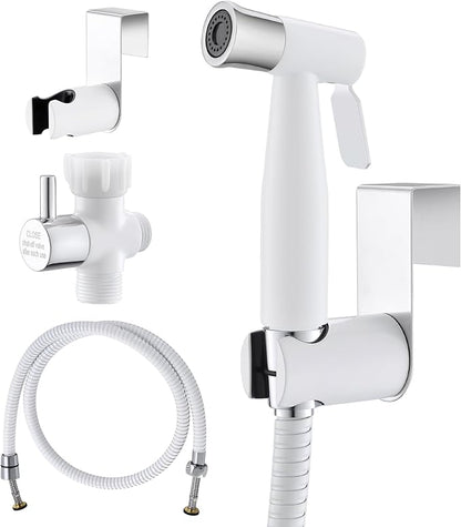 Purrfectzone Bidet Sprayer for Toilet, Bidet Sprayer for Feminine Wash, Premium Stainless Steel Jet Spray for Toilet, Wall-Mounted or Toilet Tank Mounted - White/Chrome