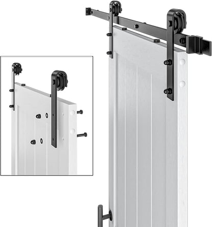 42in x 96in MDF Sliding Barn Door with 7ft Barn Door Hardware Kit & Handle | White Solid Barn Door Slab Covered with Water-Proof PVC Surface, Pre-Drilled Holes Easy Assembly, H-Frame