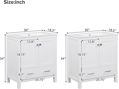LUMISOL 60" Double Sink Bathroom Vanity, Solid Wood Bathroom Sink Cabinet with 2 Drawers, Storage Racks & 2 Cabinets, Separate 2 Bathroom Vanities with Ceramic Sink, Mirror Not Included, White