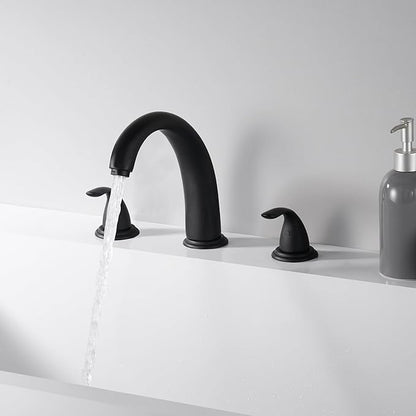 SUMERAIN Matte Black 3 Hole Deck Mounted Widespread Roman Tub Faucet Set with Valve, Classic